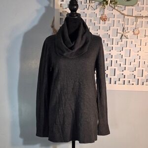 Womens Charcoal Gray Cowl Neck Tunic Sweater Long Sleeve Knit Pullover Top